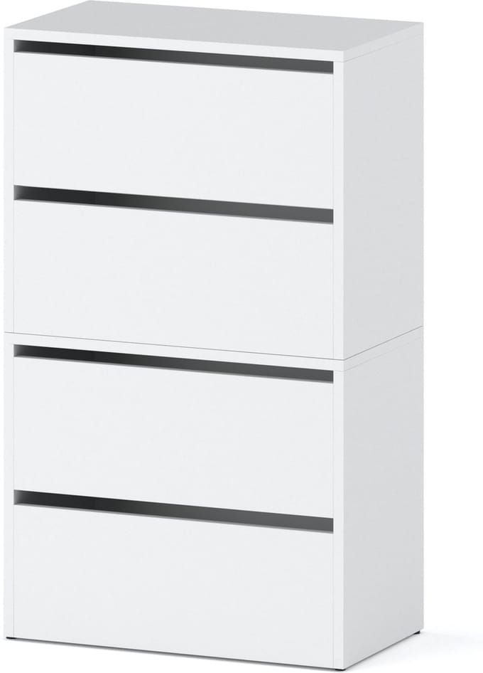 Meubel Square - Schoenenkast STEP - Set van 2 - Mat Wit - Modulaire schoenenkast zonder handgrepen