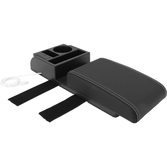 Auto Middenconsole Armsteunkussen met USB-interface Multifunctionele Verstelbare Breedte Armsteun wit