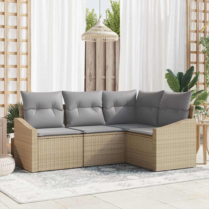 vidaXL - Tuinbank - Set - 4 - st - Beige - en - Lichtgrijs - poly - rattan