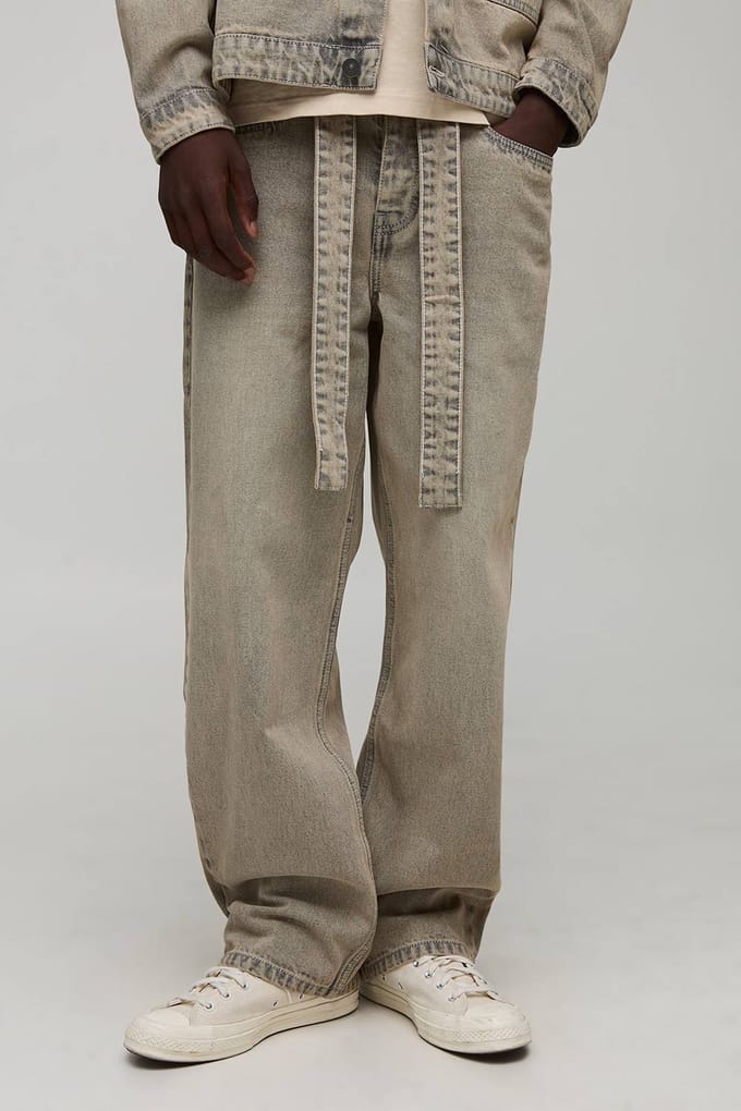 Relaxed Fit Gewassen Jeans met Ceintuur | Light Brown | Size 36R