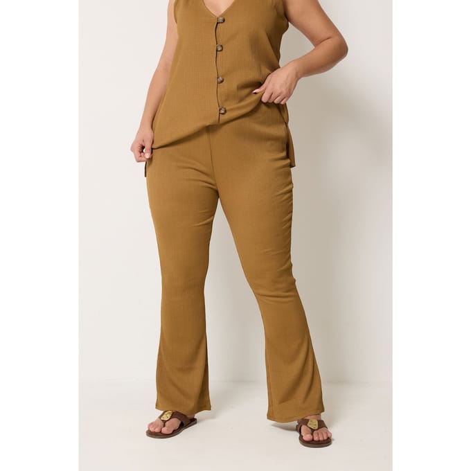 Yours Broek Met Wijde Pijpen En Natuurlijke Bruine Textuur Size 50-52