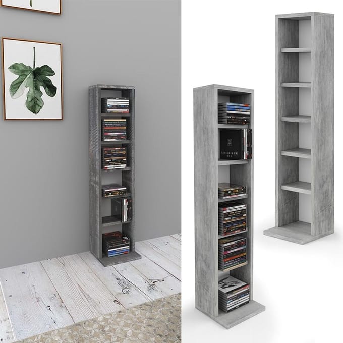 Smalle CD/DVD Opbergkast met Verstelbare Planken - Betonlook