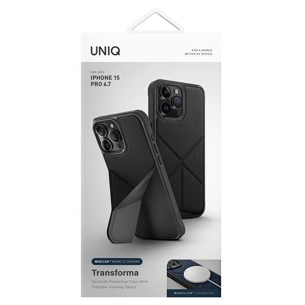 UNIQ Transforma Serie - iPhone 15 Pro Max Hoes - Zwart - MagSafe Compatibel - Multifunctionele Stand