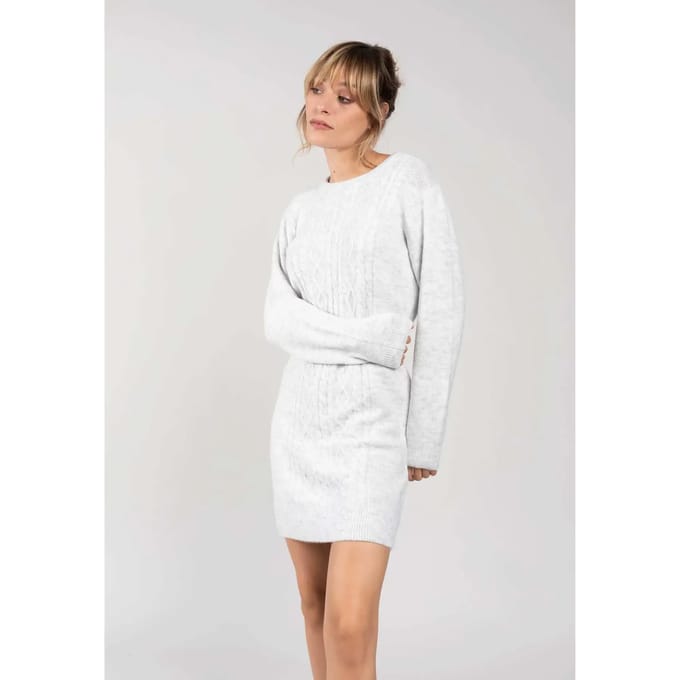DEELUXE Kabelgebreide trui jurk ANDRESSA Light Grey Mel