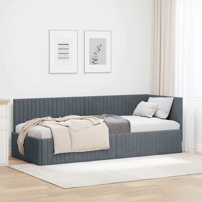 vidaXL - Hoek - Bed - Frame - Donkergrijs - 80 - x - 200 - cm - Fluweel