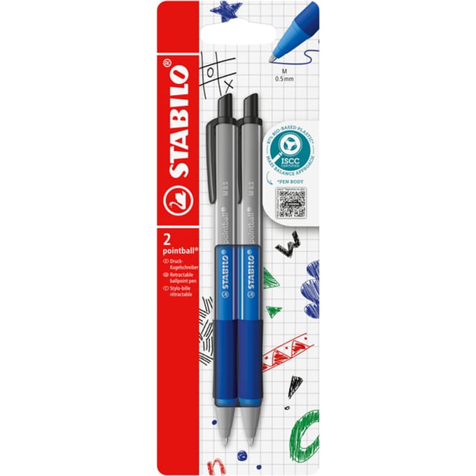STABILO pointball - Balpen - Colorful - Navulbaar - Blauw - 2 Stuks