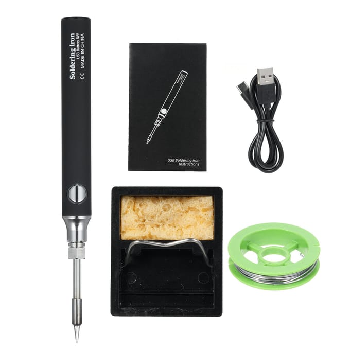 Kit de fer à souder sans fil, mini fer à souder sans fil rechargeable par USB, basse tension portable 5 V noir
