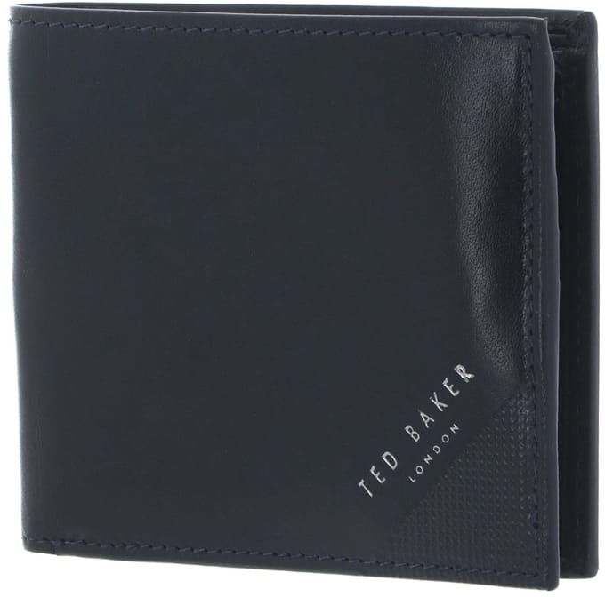 Ted Baker Leren portemonnee Prugs Embossed Corner Leather Bifold Coin Wallet Navy donkerblauw