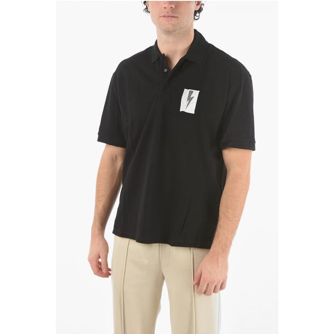 Loose Fit FLAG BOLT Polo met bedrukt logo in zwart
