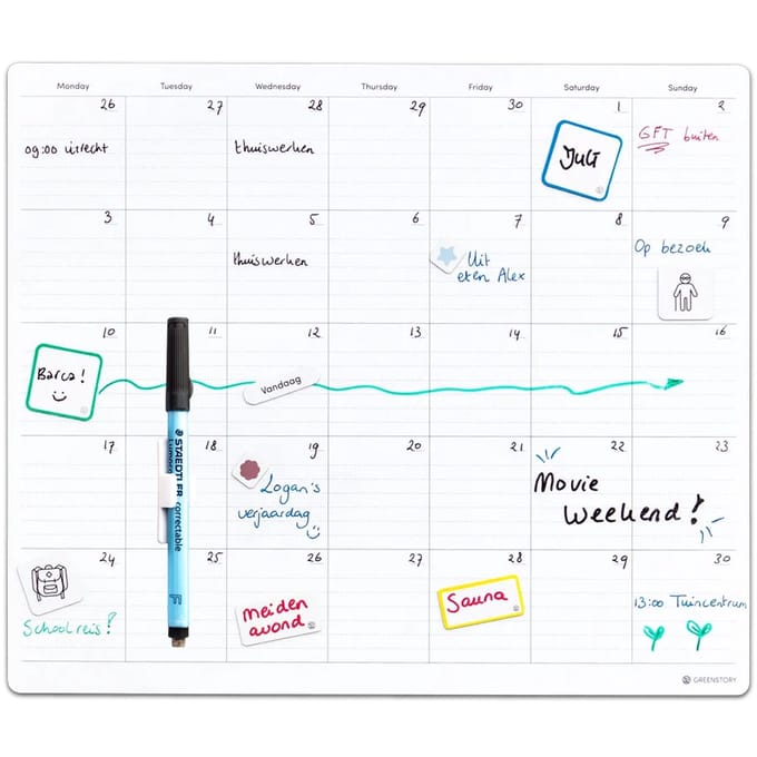 GreenStory - Week Planner - Zelfklevend - 5 Weken - Wit - M - met Sticky Pen