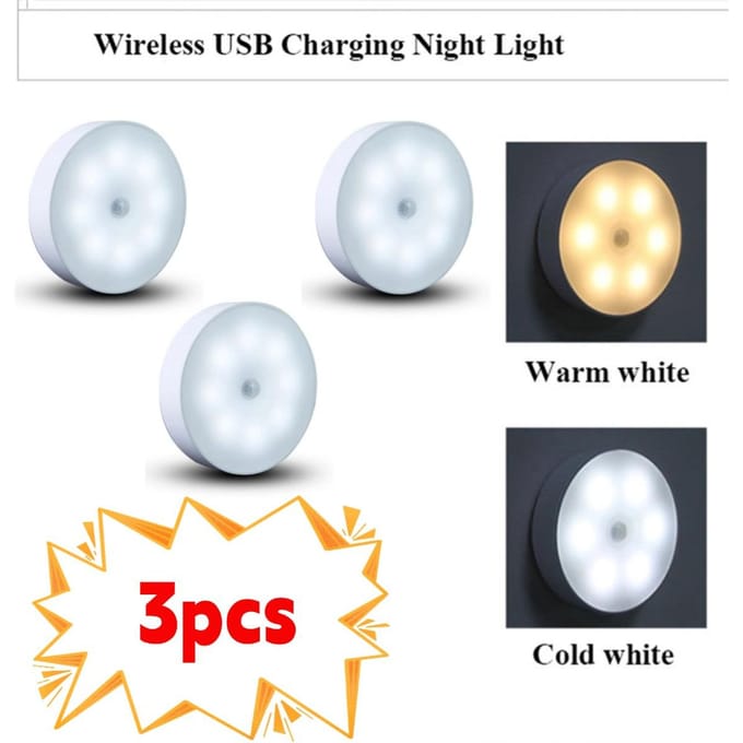 2/3/4/5 stuks Bewegingssensor LED Nachtlampje USB Oplaadbaar Nachtlampje voor Keukenkast Kledingkastlamp Trappenhuis Draadloos Kastlampje one light two color-3PCS