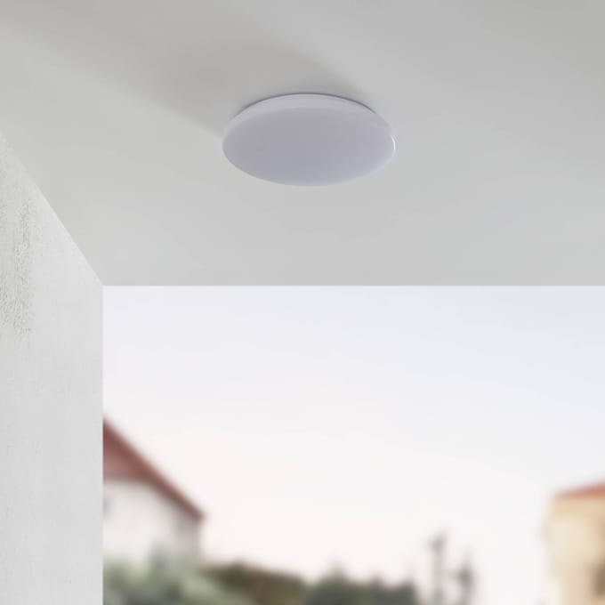 Lindby LED buiten plafondlamp Doki, 34 cm, wit, kunststof