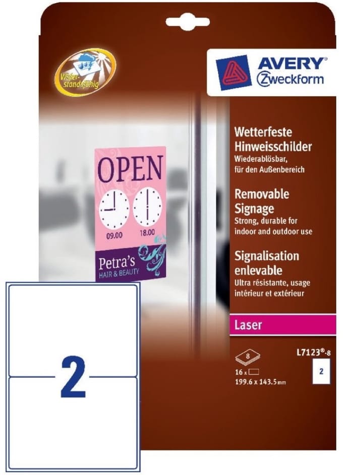 Avery L7123-8 Meldingsetiket 199.6x143.5mm Wit - 16 etiketten