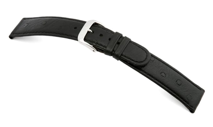 Lederband Dundee 12mm zwart met Struisvogelprint