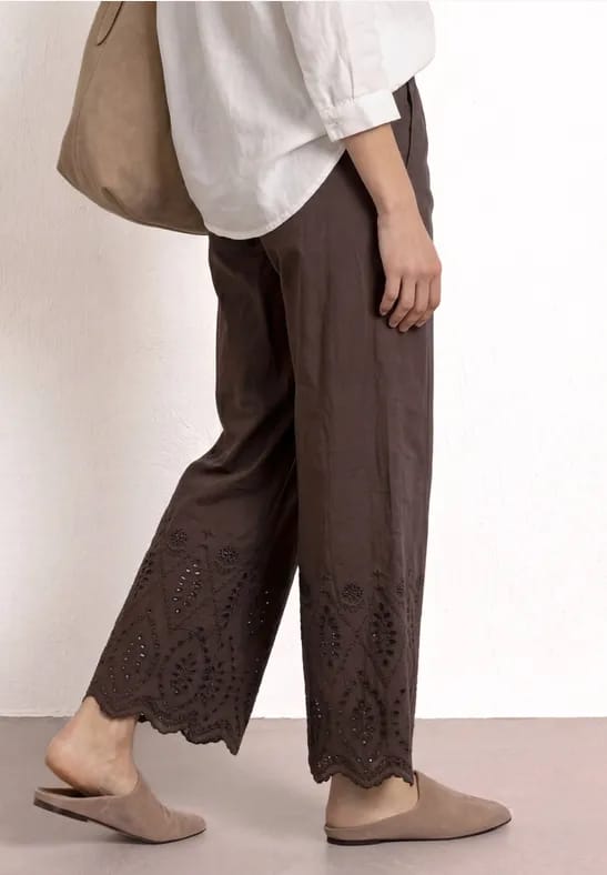 Wide Legs broek met Shiffley borduursel