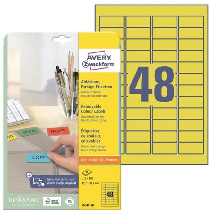 Verwijderbare gekleurde etiketten 45,7x21,2 mm 960 stuks