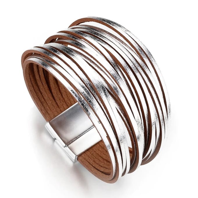 Sorprese armband - Silver - wikkelarmband - armband dames - khaki - leer - cadeau - Model D - Sinterklaas - Kerst - Cadeau
