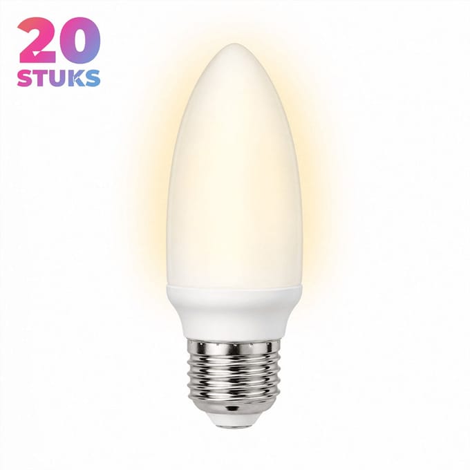 20x Kaarslamp Spaarlamp E27 - 7W - Daglicht (6400K) - 420 lm - 10 jaar - Niet Dimbaar