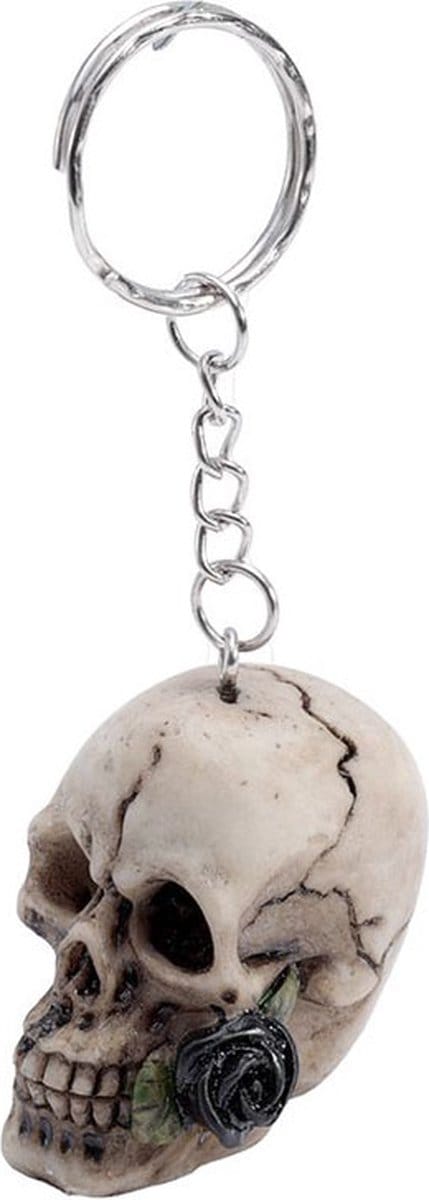 Sleutelhanger Schedel & Zwarte roos - 3,5cm
