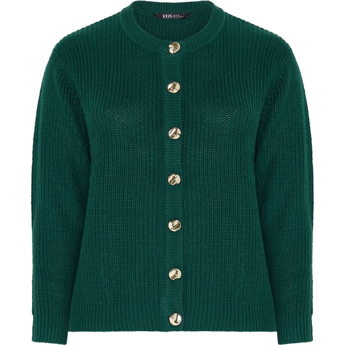 Yours Tealgroen Gebreid Vest Met Metalen Knopen Size 42-44