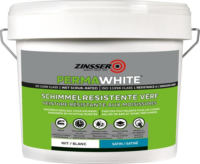 Zinsser Permawhite Zijdeglans 10 liter - Anti Schimmel Verf
