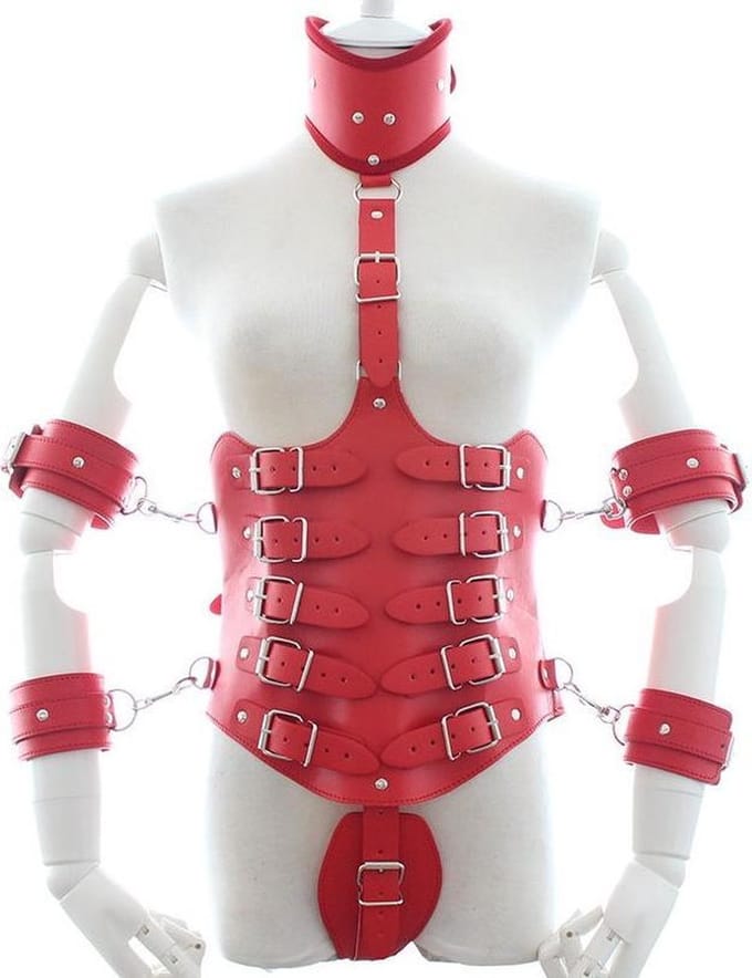 Banoch | Collar Bondage body Harness Red/6 - rood pu leer vrouwen harnas - bdsm