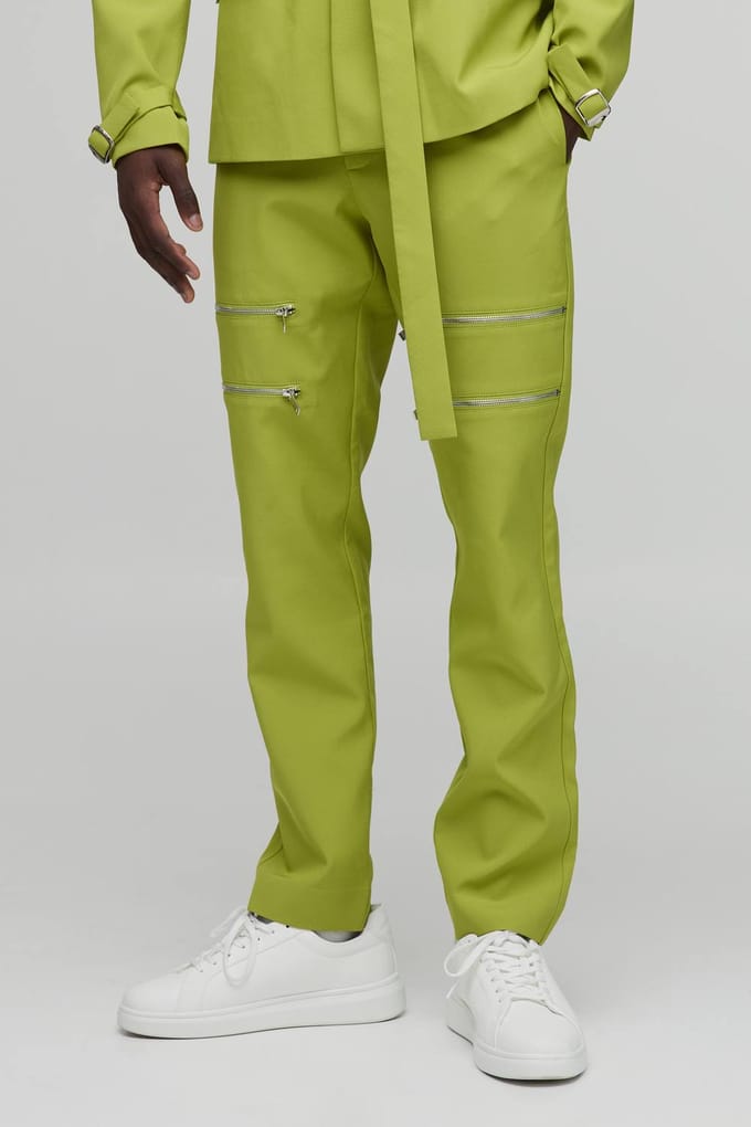 Skinny Fit Zip Detail Tailored Trousers | Lime | Size 38