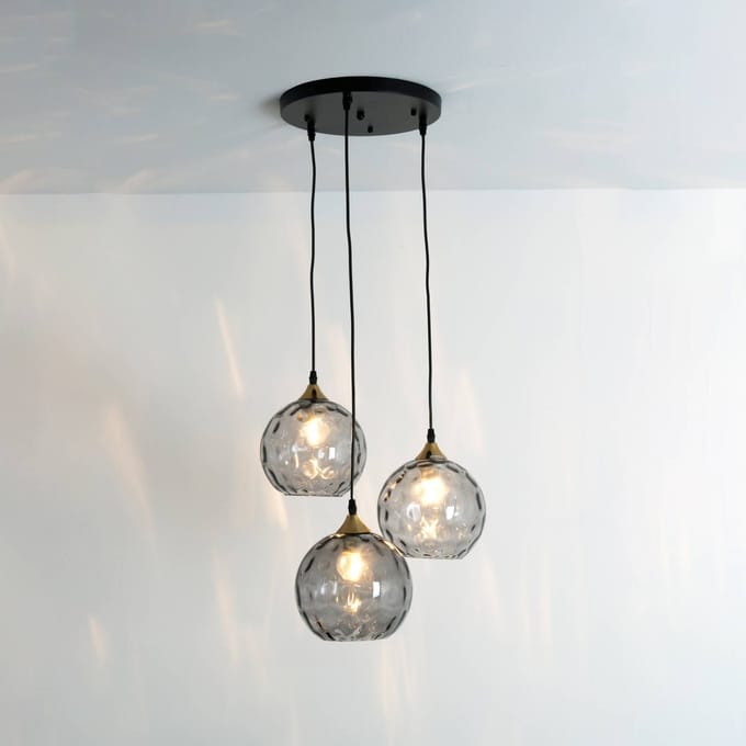 Holländer Hanglamp Milano, drie kappen van rookglas