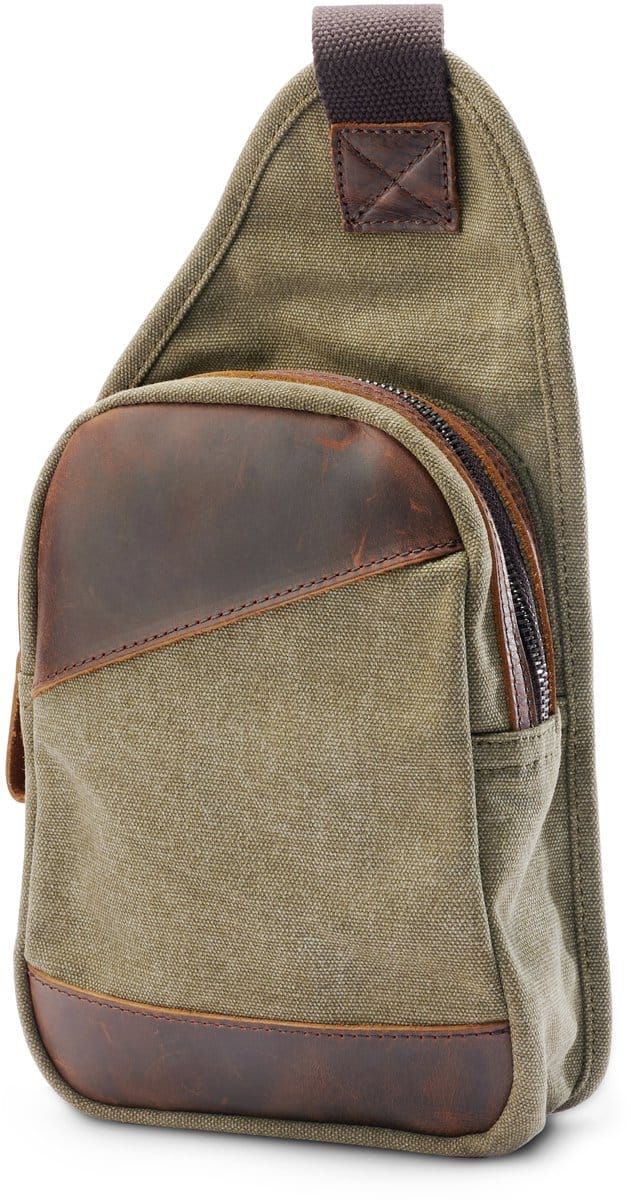 Legergroene Crossbody Schoudertas van Canvas en Leer