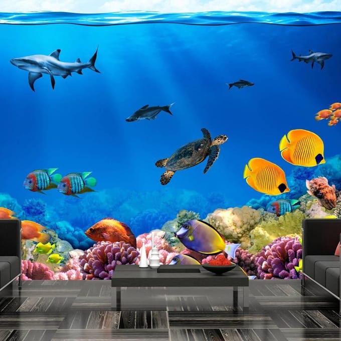 250cm X 175cm - Fotobehang - Onderwater  , multi kleur