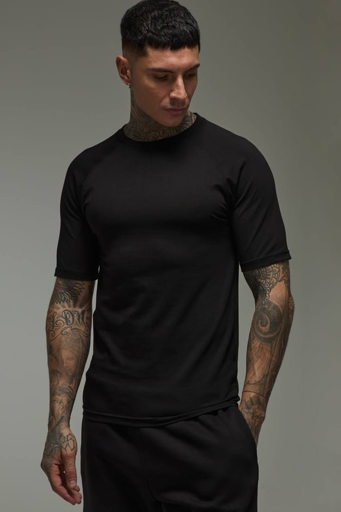 Tall Men's Active Gym Raglan Muscle fit T-shirt | Black | Size Medium