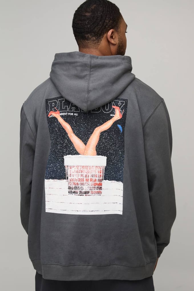 Plus Oversized Playboy Kerstmis Licentie Bedrukte Hoodie | Charcoal | Size 2XL