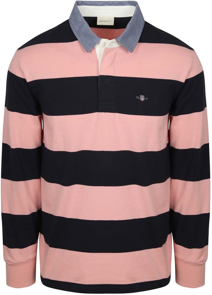 Gant Heavy Rugger Shield Polo Streep Navy Roze - Maat L - Heren - Longsleeve polo