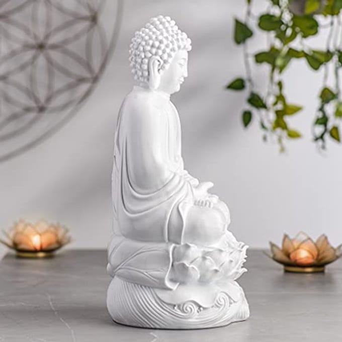 Witte Boeddha Hars Standbeeld 16 Inch - Decor voor Meditatie en Rust