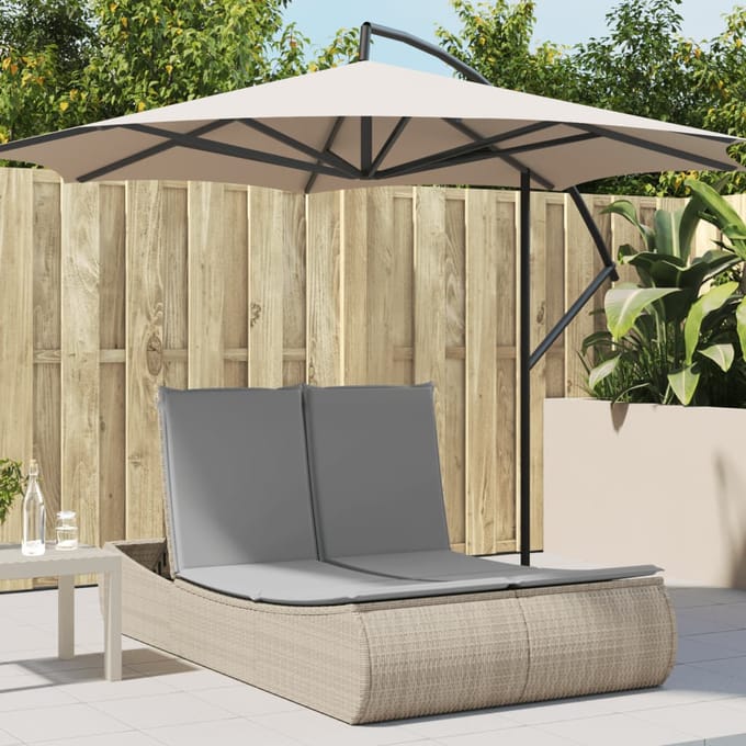 vidaXL - Ligbed - 2-persoons - met - kussens - poly - rattan - beige