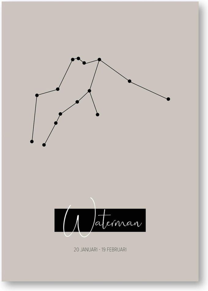 MOODZ design | Sterrenbeeldposter Waterman | A3 formaat | warm grijs | naturel