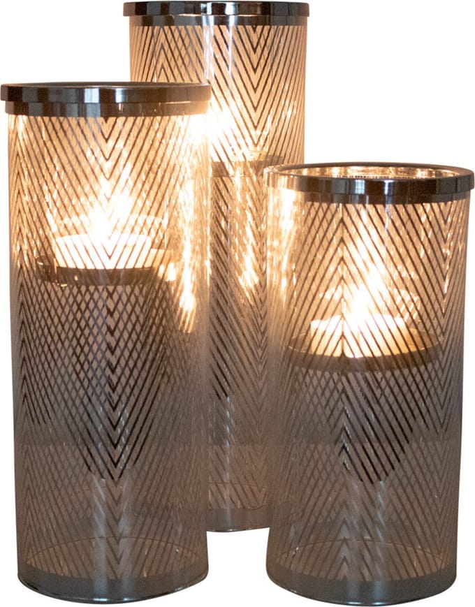 Windlicht cilinder zilver visgraat breed small