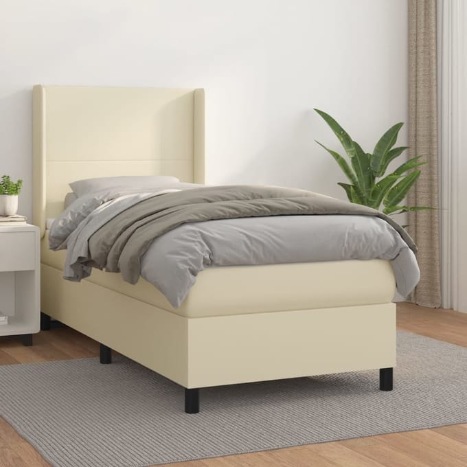 vidaXL - Boxspring - met - matras - kunstleer - crèmekleurig - 100x200 - cm