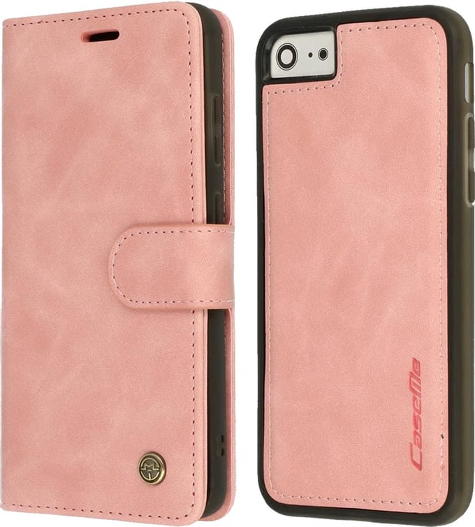 iPhone SE (2022)/SE (2020)/8/7 Bookcase hoesje - CaseMe - Effen Lichtroze - Kunstleer