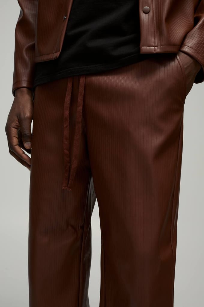 Relaxed Fit Elasticated Waist Embossed PU Trouser | Chocolate | Size Small