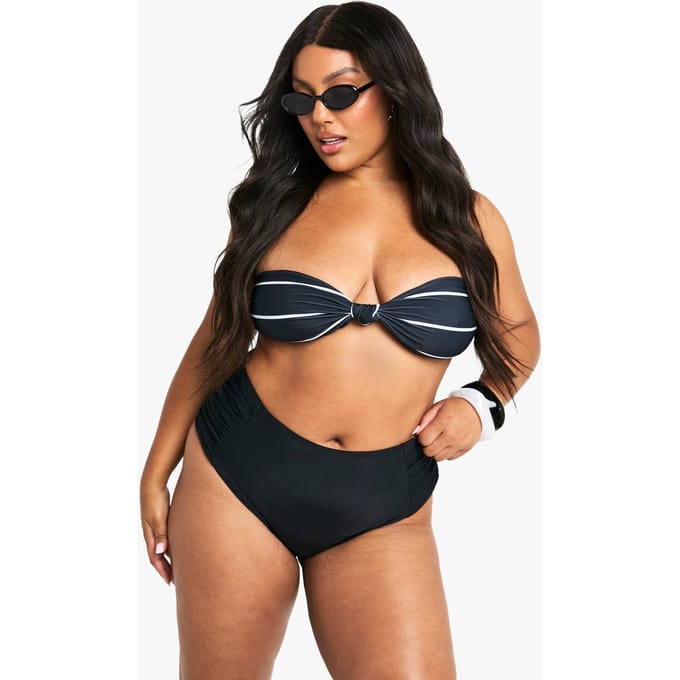 boohoo Dames Plus Swimwear Essentials Gestreepte Bandeau Bikini Top | Luipaardprint | Maat: 56