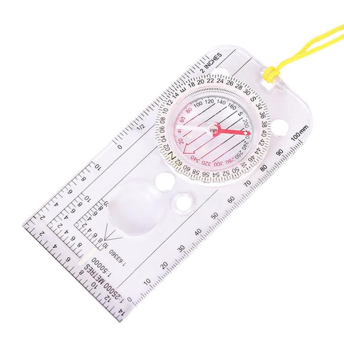 Professionele Wijzer Kompas Wandel Protractor Kampeer Kompas Liniaal Vergrootglas Voor Kaarttekenen Plotten white