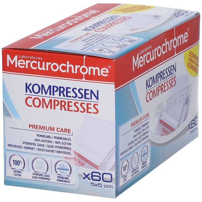 Mercurochrome Kompressen Ergonomish Formaat 60 Compressen