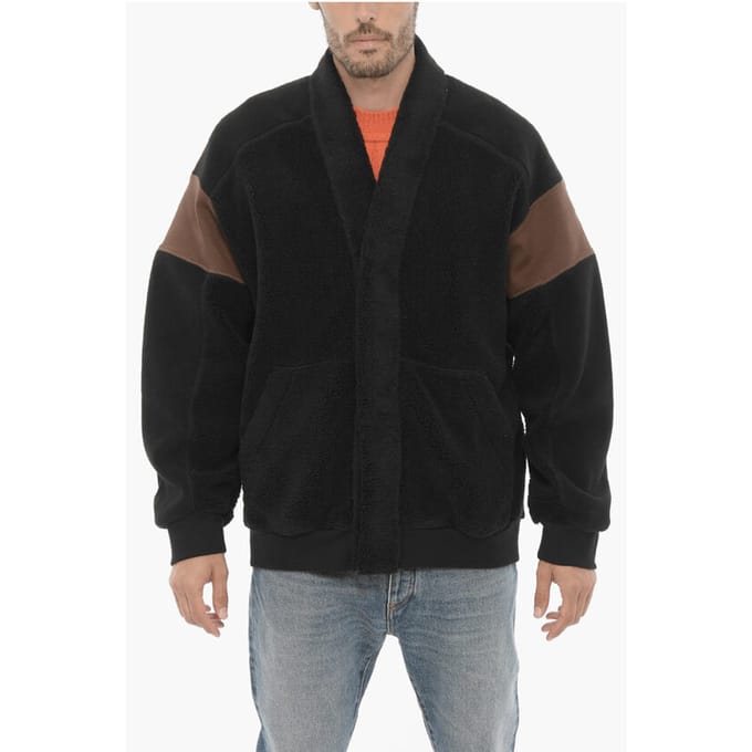 Fleece tweekleurige KIMONO-sweatshirt in Marrone, Nero