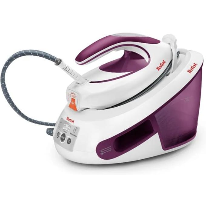 Tefal Express Anti-Calc SV8054 stoomgenerator - 2800 W, 1,8 L tank, Durilium zoolplaat in paars en wit design voor perfect strijken.