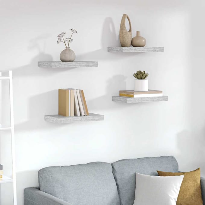 vidaXL - Wandschappen - 4 - st - zwevend - 40x23,5x3,8 - cm - MDF - betongrijs