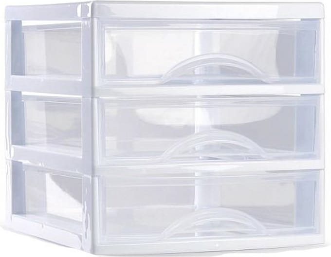 Plasticforte Ladeblokje/bureau organizer 3x lades - wit/transparant - L18 x B21 x H17 cm - plastic