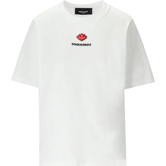 Dsquared2 Pixel Leaf Logo Print Crew Neck Wit T-shirt