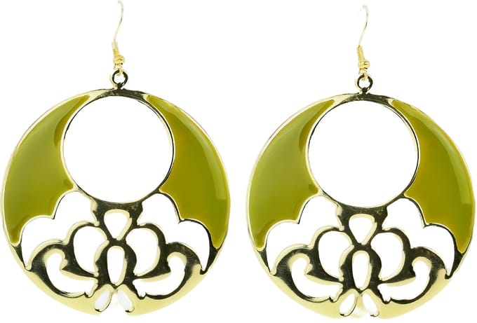Behave - Grote oorhangers rond - Goudkleur olijfgroen - Boho stijl