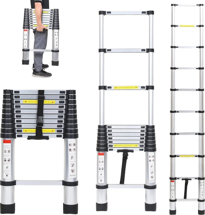Aluminium Telescoop Ladder 3,2 Meter Uitschuifbaar - Antislip & Multifunctioneel